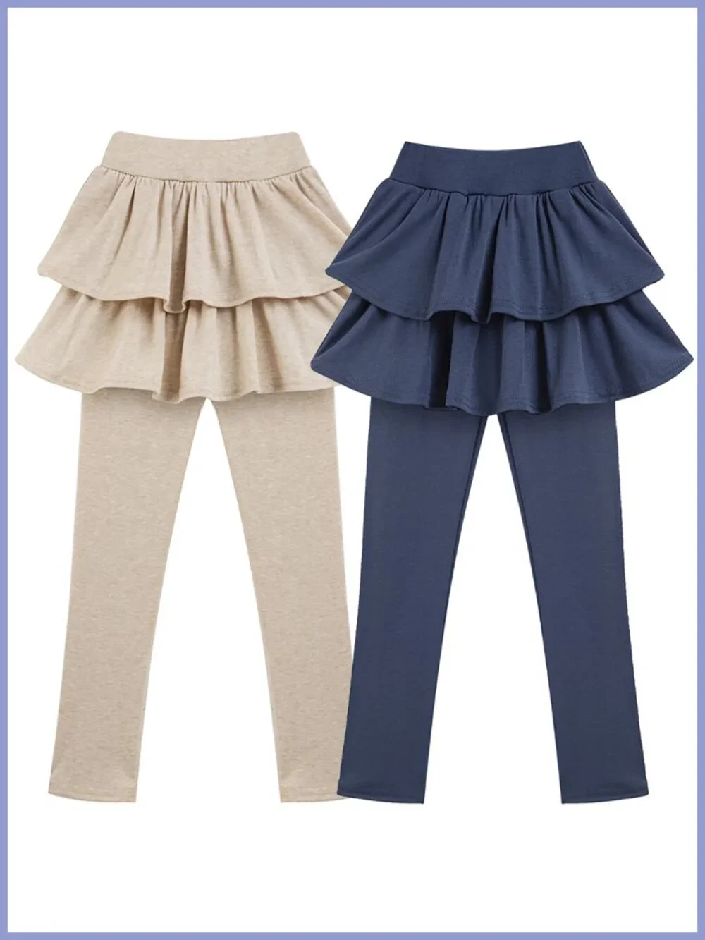 Girls School Uniform Leggings with Skirt Combo Cotton Polyester 2-Pack Stretch